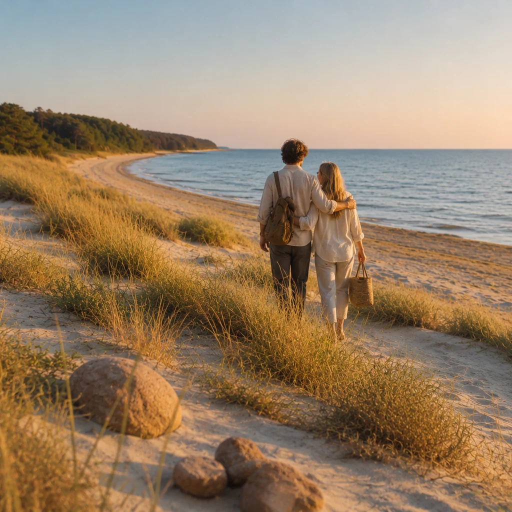 Para na spokojnej bałtyckiej plaży